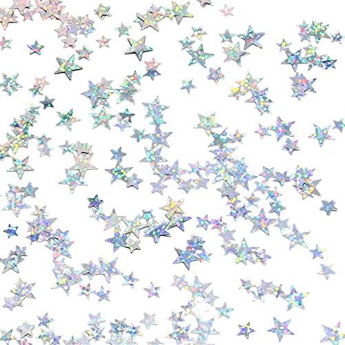 Giftota Star Confetti, Silver Table Star Confetti with Mix Sparkle Glitter Scatter, 30g Twinkle Star Sequins for Birthday Party Wedding Anniversary Arts & Crafts Supplies (Colorful Glitter Silver)