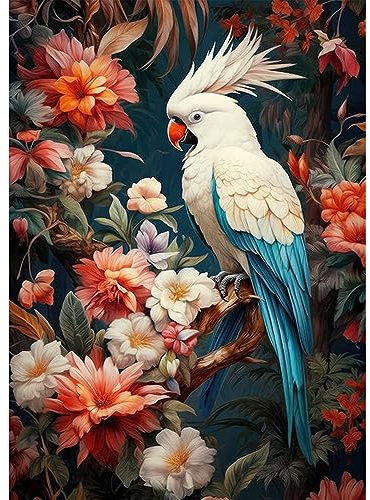 AIRDEA DIY Papagei Diamond Painting Set Erwachsene Kinder, Blumen Diamant Painting Bilder 5D Tier Vogel Diamant Kunst Jahrgang Diamant Malerei Set Cross Stickerei Malerei Kits 30x40 cm