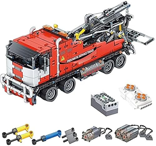 Technique Télécommande Camion, 1498 pièces Technic Remorque de Service pneumatique, Jouet de Construction avec Télécommande et Moteurs Set, Jeu de Construction Compatible avec Lego Technic