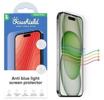 Ocushield Anti Blue Light, Tempered Glass Screen Protector for iPhone (iPhone 15 Plus)