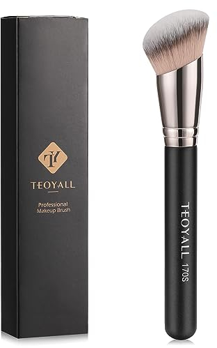 TEOYALL Angewinkelter Foundation Kontur Pinsel, Synthetischer Kabuki Pinsel zum Verbergen, Mischen, Festlegen und Auftragen von flüssigen, Cremes und Puder-Kosmetika