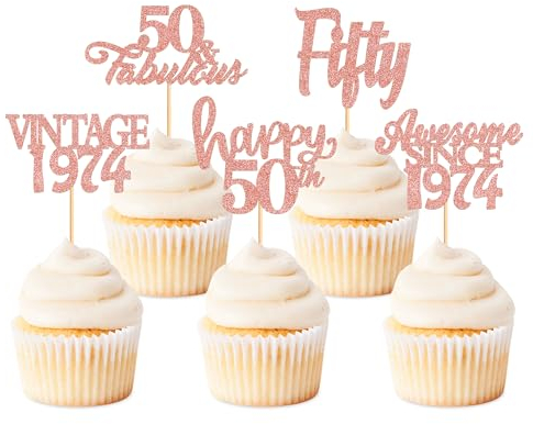 Blumomon 30 Pcs Rose Gold 50th Happy Birthday Cake Topper Glitter Happy 50 Cupcake Topper Cheers to 50 Fabulous Cake Decoration for 50th Birthday Party Decoration Supplies 50th Anniversary Cake Topper