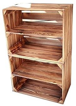Geflammte Holzkisten Weinkisten Obstkisten mit Mittelbrett/Zwischenbrett Ablage für Aufbwahrung Schuhregal (40er / 2er Set, Mit Ablage Lang)