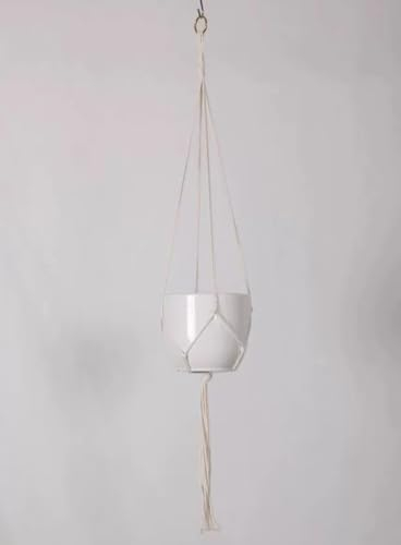 Wambere Suspension de fleurs en macramé - 60 cm - Décoration bohème - Corde en coton - Pour pots de fleurs et plantes - Pour l'extérieur - Jardin balcon - Fenêtre - Blanc