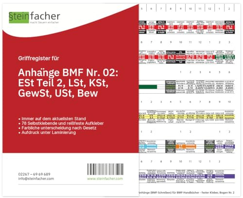 Steinfacher Griffregister für ANHÄNGE BMF Nr. 02: ESt Teil 2, LSt, KSt, GewSt, USt, Bew