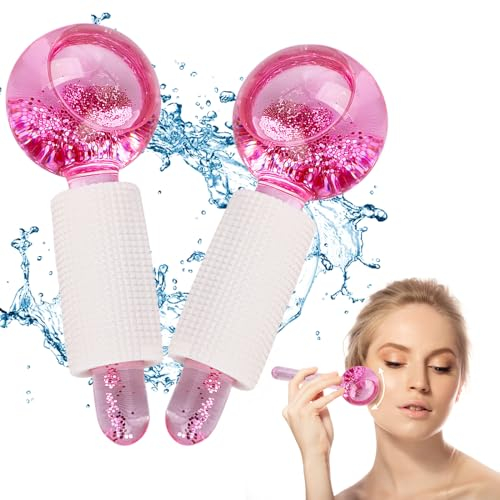 2 PCS Facial Ice Globes für Gesicht,Kühlkugeln Set für Augen & Nacken,Facial Roller für Straffen die Haut Reduzieren Schwellungen Augenringe Verbessern die Durchblutung (Rosa)