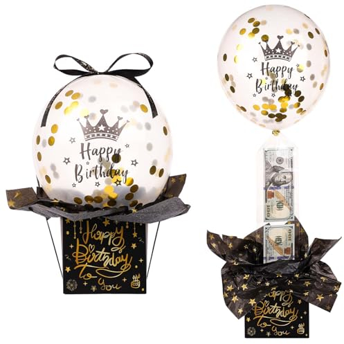 Geldgeschenkboxen, Lustig Geldballon-Box zum Ziehen Happy Birthday-Geschenkboxen Set Geld-Geschenkbox zum Herausziehen für Frauen Männer Beste Freundin Geburtstagsdekorationen (Pailletten Ballon)