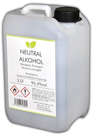 Weingeist/Primasprit/Neutralalkohol/Trinkalkohol/Ethanol unvergällt 96,4% vol - 3l Kanister - zum Ansetzen von Likören, Gin oder Tinkturen