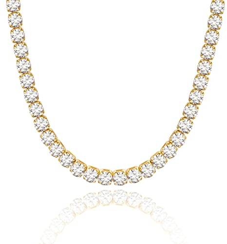 KissYan Gold Tennis Halskette für Frauen, 14K vergoldet, Cubic Zirkonia Runde Tennis Kette, verstellbarer Choker, zarter Schmuckgeschenke (67-G)