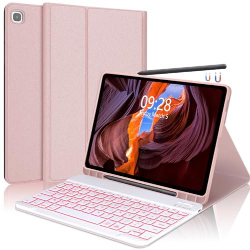 SENGBIRCH - Carcasa de teclado para Samsung Galaxy Tab S6 Lite de 10,4 pulgadas, teclado retroiluminado, 7 colores inalámbricos Bluetooth para Galaxy Tab S6 Lite 10,4 (SM-P610/P615/P613/P619), color