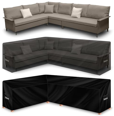 Futura Premium L Shaped Garden Furniture Covers Waterproof 222x286x80cm, Heavy Duty 600D Oxford Fabric Outdoor Rattan Corner Sofa Cover, PVC Lined, Air Vents and UV Safe