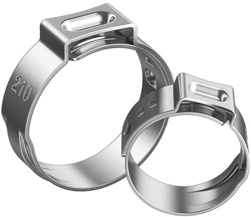 URTYP 25 Stück in Beuteln, einzelne Ohr-Schlauchklemmen, 5,8–23,5 mm, 304 Edelstahl-Ohr, stufenlose Rohr-Cinch-Klemmen, Ringe, Sortiment-Set, 10,8, 13,3 mm