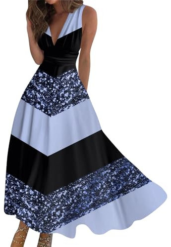 Kleid Damen Sommer Outfits Damen Sommerkleid Weißes Kleid Strandkleider Damen Sommer Lässig Wickelkleid Elegant Blusenkleid Dresses for Women Hochzeitskleider Für Damen(2-Dark Blue,XXL)