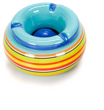 Wind-Aschenbecher mit abnehmbarem Deckel, Keramik Sturmaschenbecher H6 x Ø11 cm Tischaschenbecher für den Innen- und Außenbereich (Blau)