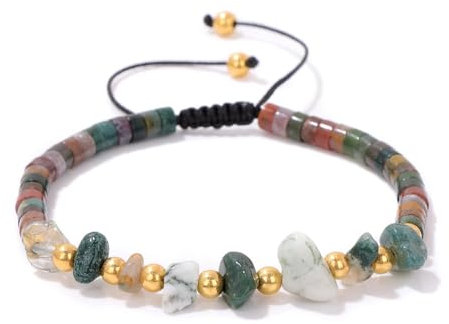 Stone Bracelet - Natural Quartz Beads with Yellow Beads Bracelet for Women and Men Irregular Flake Stone Adjustable Rope Braided Bracelet,Indian agate,One size