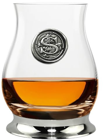 English Pewter Company Glencairn Personalised Whisky Mixer Glass with Monogram Initial - Unique Gifts for Men - with Your Choice of Initial 350ml [WGP119] (S)