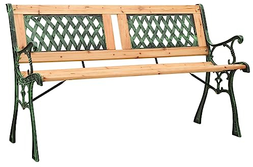 Makastle Gartenbank Holz Sitzbank Parkbank Balkonbank für 2 Personen, Zweisitzer Bank, Outdoor Bank, Gartenmöbel, 122 x 54 x 73 cm Gusseisen und Massivholz Tanne