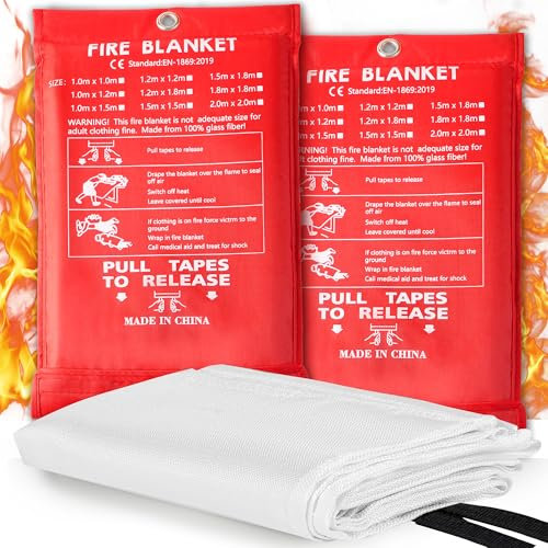 Hosuni 2 Stück Feuerlöschdecke, Löschdecke Küche Fettbrand 100 x 100 cm, Brandschutzdecke DIN EN 1869:2019 für Versehentliches Sicherheitsdesign für Küche, Kamin, Grill, Auto, Camping