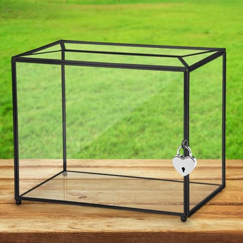Schwarze Glas-Kartenbox Hochzeitskartenbox mit Schloss, Große Geschenkkartenbox mit Klappdeckel, Spardosenhalter für Hochzeitsempfang, Jubiläum, Geburtstagsfeier, Babyparty, Abschlussfeier,