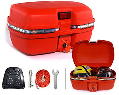 Motorradkoffer, Motorradkoffer Tour Pack Gepäck Kompatibel mit Harley Honda Yamaha Suzuki Cruiser Motorradgepäck Tour Trunk Heckbox mit Top Rack Rückenlehne, rot A