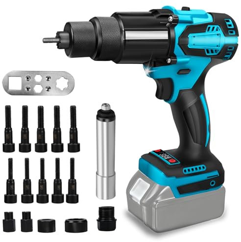 Pistola rivettatrice compatibile con batteria Makita (non inclusa), 2 in 1, rivettatrice elettrica con bocchini per M6 M8, per rivetti da 2,4 a 4,8 mm