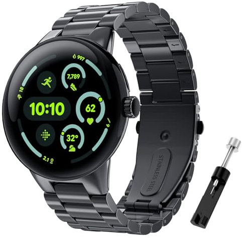 TiMOVO Metall Uhrenarmband Kompatibel mit Google Pixel Watch 41 mm, Abnehmbares Edelstahl-Ersatzarmband für Google Pixel Watch 3/2/1 41 mm, Schwarz