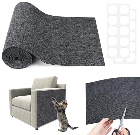 Cat Scratching Mat 200×40cm, Self-Adhesive DIY Climbing Cat Scratcher, Anti Scratch Furniture Protector with 20 Round Tapes, for Walls Floors Sofas Chair Cat Climbing Wall, Dark Grey
