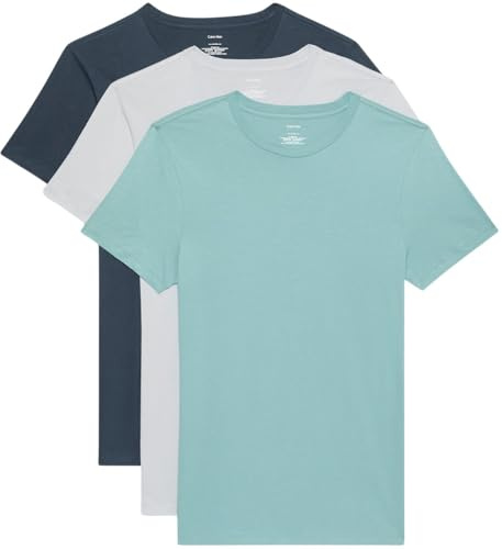 Calvin Klein Men’s 3 Pack Short Sleeve Cotton T-Shirts, Multicolor (Micro Chip/Zoni Beach/Ink), L