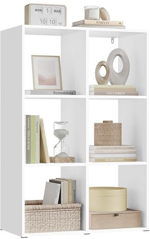 WOLTU Bücherregal mit 6 Würfeln, Standregal Würfelregal, Regal Weiß, für Wohnzimmer Arbeitszimmer Schlafzimmer Büro, 60x89,5x29 cm, SK054ws