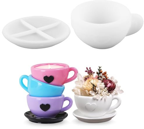Silikonform Schale Silikonform Tasse Kaffeetasse mit Untertassen Gießform Schale Kaffeetasse Silikonforms Tassenformen Epoxidharz Blumentopf Silikonforms Gießformen Kerzenhalter für DIY Heimdekoration