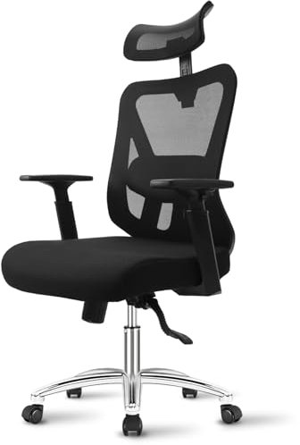 Bürostuhl Ergonomisch, Schreibtischstuhl mit Einstellbarer Lendenstütze, der langes Sitzen unterstützt, Wippfunktion und Höhenverstellung Drehstuhl Netzstuhl, Tragfähigkeit 150kg Bürostuhl Schwarz