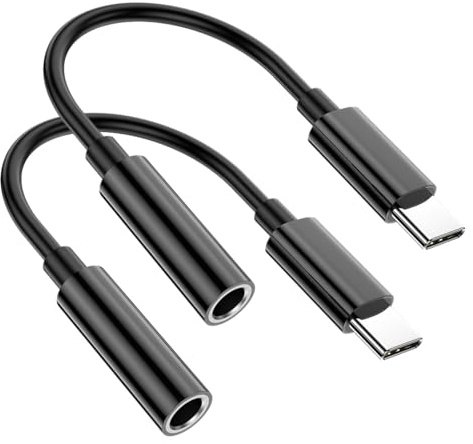 USB-C to 3.5mm Female Headphone Jack Adapter (2 Pack, Black), Type C to Aux Audio Dongle Cable Compatible with iPhone 16/15 Series, Pixel, Samsung Galaxy S25/S24/S23/S22/S21 Ultra, S20/S20+/S20 Ultra