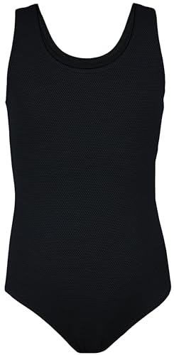 Aquarti Mädchen Badeanzug, Jacquard Punkte Schwarz, 152