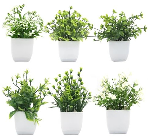 Druuzyl 6 Piezas Plantas Artificiales con Maceta, Mini Plantas Decorativas para Interior, Adecuadas para Oficina/Dormitorio/Salón, Plantas de Plástico sin Mantenimiento