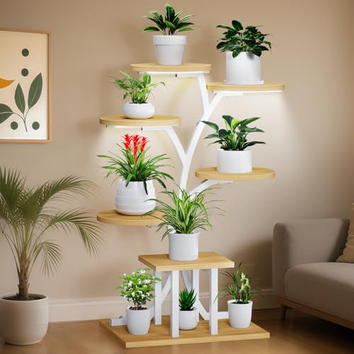 MINENICE Stand de plante avec des lumières de culture, étagère à 7 niveaux de plante à intérieur 110 cm Stand pour plantes multiples, support de fleur de plante en métal, porte-plante pour patio coin