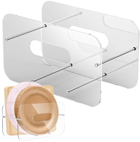 Paper Plate Dispenser, Round/Square Foam, 11.1x4.61in Paper Plates Holder, 7-12 inch Acrylic Organizer, Cutlery Utensil and Tissue for Compartments, Space-Saving Accessory