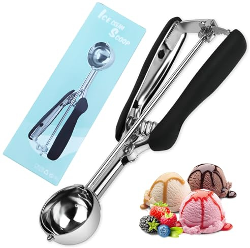 Qaestuan Eisportionierer, 4cm Edelstahl Eislöffel, mit Auslöser und Komfortablem Griff Eisportionierer, Edelstahl Poliert Eislöffel, für Eis, Kuchenteig, Melone, Fleischbällchen, Kekse, Obst