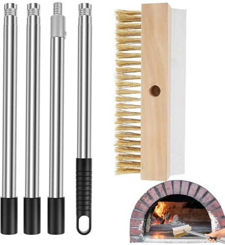 Brosse à pizza en laiton pour pizza 149 cm avec poils - Outil résistant à la chaleur avec grattoir pour nettoyer les grilles extérieures et les fumeurs
