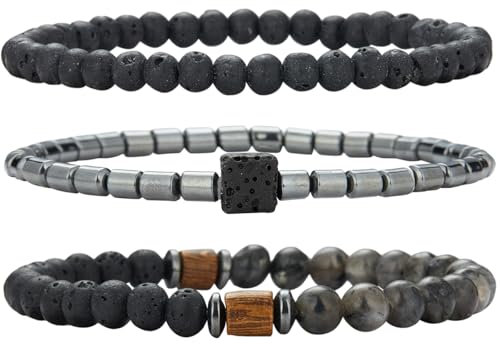 Dazylleco Mens Bracelets Beaded Braided Rope Bracelets Set for Men Mens Jewellery(Grey)