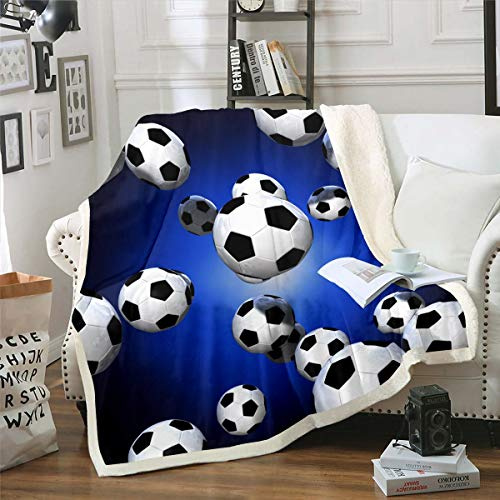 Homemissing Fußball Wohndecke Sport Motiv für Sofa Couch Fußball Muster Decke 130x150cm 3D American Football Druck Flanell Raum Dekoration Kuscheldecke