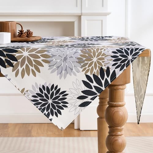 Schwarz Braun Tischdecke Dahlie Flowers Wasserdicht Modern Table Runner Baumwolle Saisonnal Tischwäsche Kitchen Decoration Party Table Cloth Tischdecke Abwaschbar Outdoor Deco 85 x 85 cm