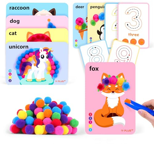 YPLUS Bastelset mit Pompons für Kinder ab 3-6, Kreativ Lernspielzeug Essen | Vielseitige Muster Pompons, Feinmotorik fördern, Geschenk ab 3 Jahre