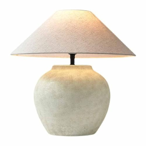 OWOHYG Rustic White Jug Table Lamp 20 Tall Ceramic Table Lamp Bedside Nightstand Lamps whit Tapered Fabric Shade for Living Room Bedroom House