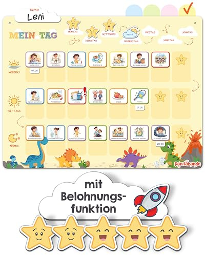 PANDABANDE Tagesplaner Kinder Routine mit 210 Magneten | Montessori Routine Planer Kinder für mehr Selbstständigkeit - Magnetischer Tagesablauf Plan mit Morgenroutine & Abendroutine