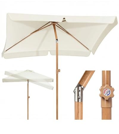 Sekey Sonnenschirm Balkon 200x125 cm Holzoptik, Sonnenschirm Rechteckig mit höhenverstellbar, 180g/m² Polyester UV50+, Aluminium-Drehgelenk, Sonnenschirme für Balkon Garten Terrasse
