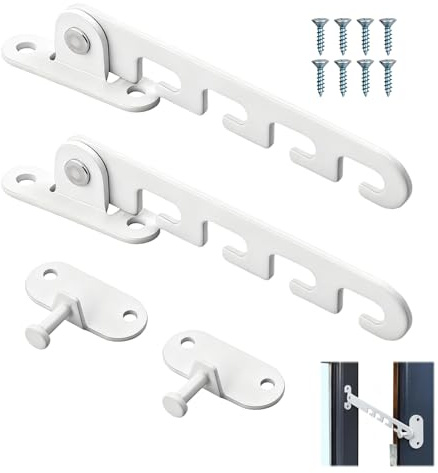 Ensemble de 2 Pièces Limiteurs d’Ouverture de Fenêtre à Battant, Entrebailleur Réglable en Métal Antirouille, Dispositif de Sécurité pour Enfants et Animaux Domestiques, Installation Facile, Blanc