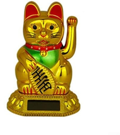 Statue de chat Maneki Neko à énergie solaire avec support doré et récepteur solaire intégré pour la lumière du jour (doré)