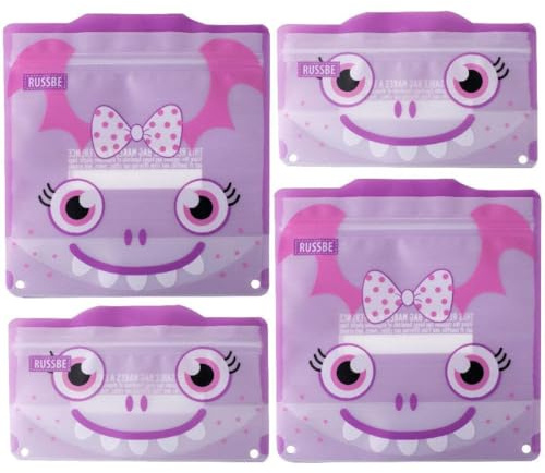 RUSSBE 18730 Monster Reusable Snack & Sandwich Bags (Set of 4), Plastic, Purple