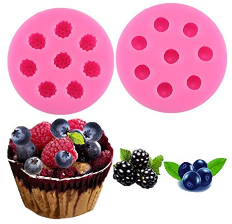 Lot de 2 Myrtille Framboise pilée en silicone Fondant Moule à Cake Décoration Moules Moule Cookies outils de pâtisserie Chocolat Candy Moules