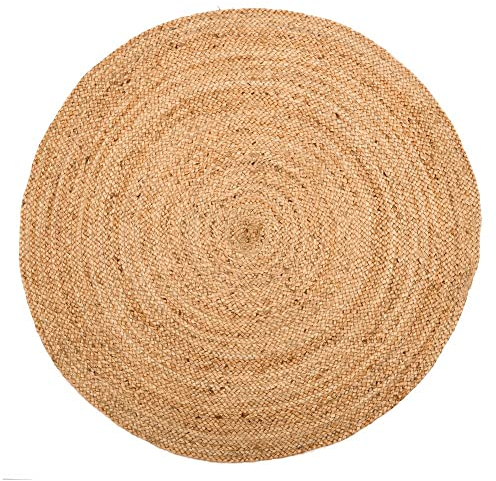 LOLAhome Alfombra Rústica Trenzada Redonda Beige de Fibra Natural de Ø 100 cm